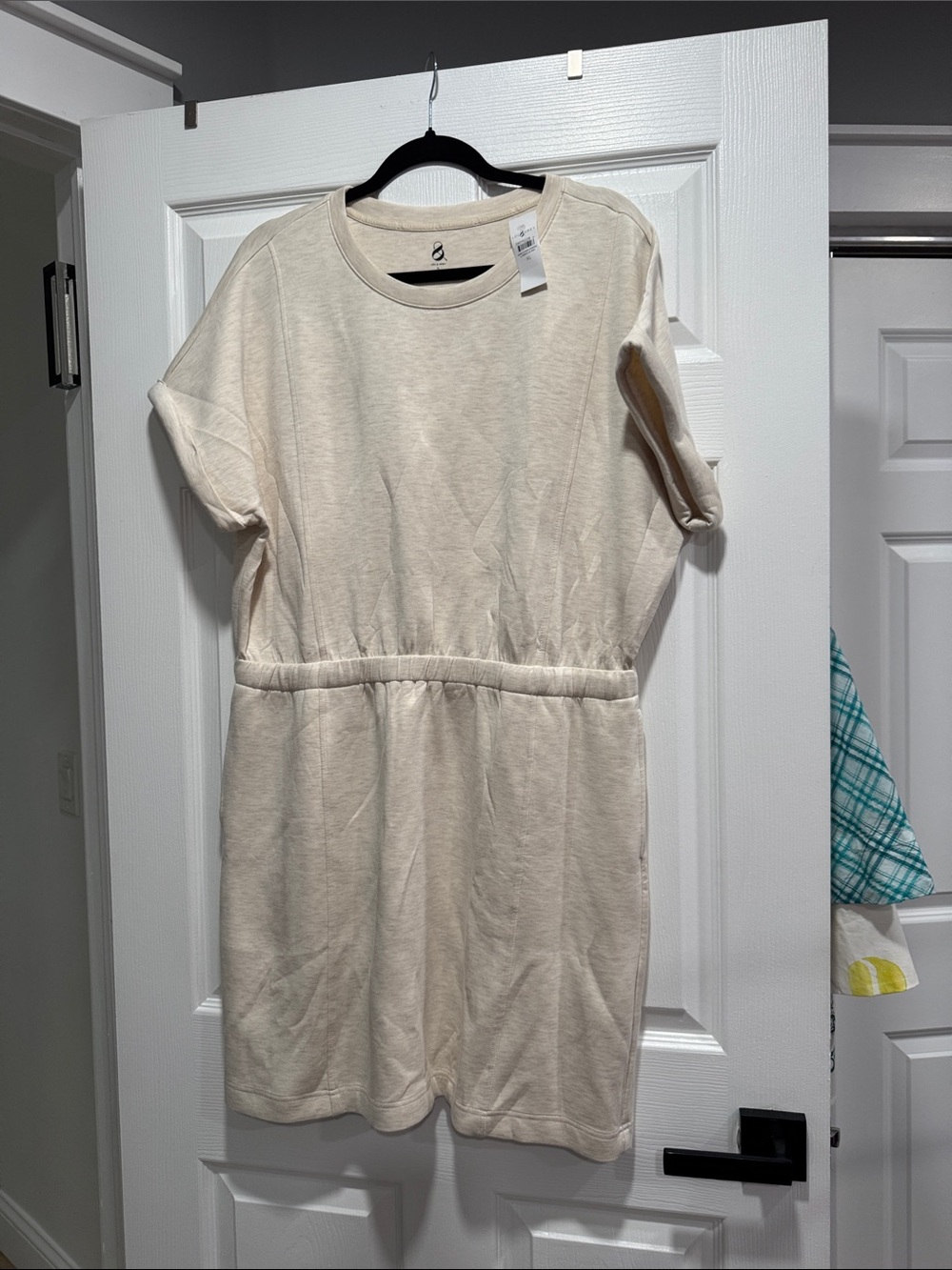 Lou & Grey Cream Short Sleeve Elastic Waist Mini Dress